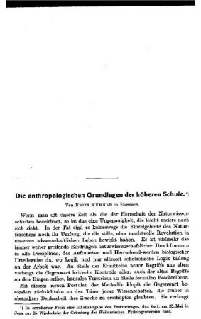 Die anthropologischen Grundlagen der höheren Schule