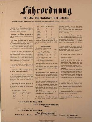 Fährordnung für die Rheinfähre bei Istein (gedr. C.R.Gutsch, Lörrach) (Bürgermeisteramt Istein)