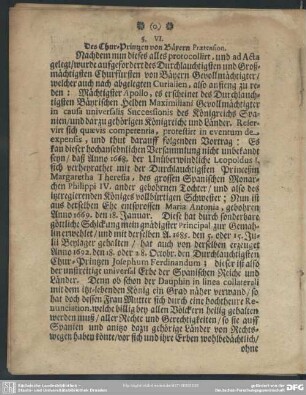 §. VI. Des Chur-Printzen von Bäyern Praetension