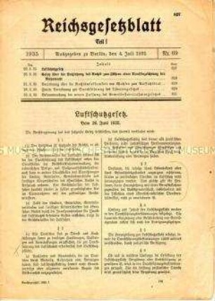Reichsgesetzblatt, u.a. mit dem "Luftschutzgesetz" vom 26. Juni 1935