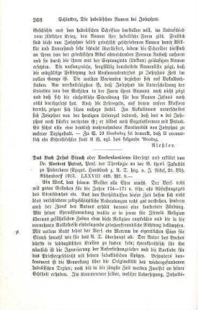 268-269 [Rezension] Peters, Norbert, Das Buch Jesus Sirach oder Ecclesiasticus