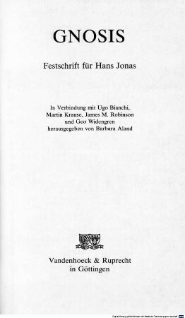 Gnosis : Festschrift für Hans Jonas