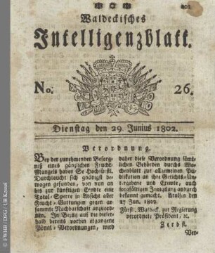 No. 26, Dienstag den 29. Junius 1802