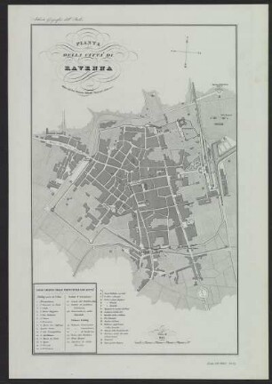 Stadtplan von Ravenna, Italien, 1:6 000, Lithographie, um 1850