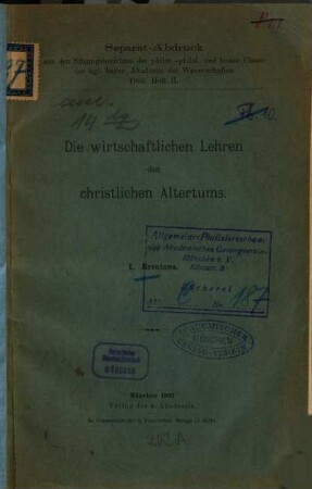 Die wirtschaftlichen Lehren des christlichen Altertums