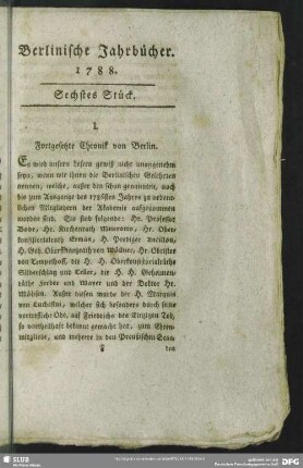 I. Fortgesetzte Chronik von Berlin