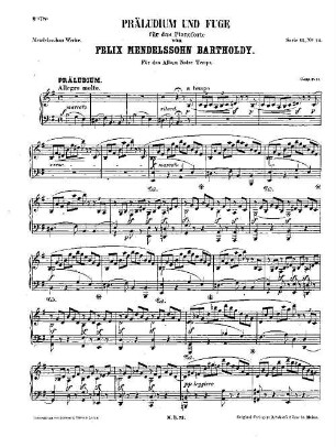 Felix Mendelssohn-Bartholdys Werke. 11,73. Nr. 73, Präludium und Fuge : in E-m[oll]. - 9 S. - Pl.-Nr. M.B.73