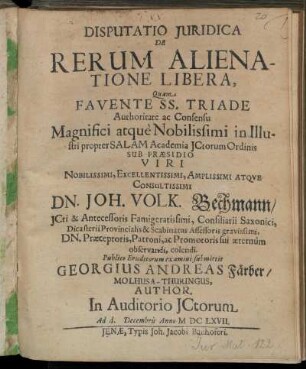 Disputatio Iuridica De Rerum Alienatione Libera