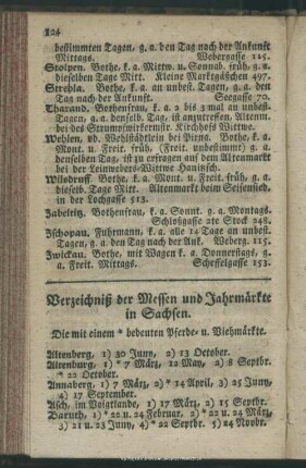 Verzeichniß der Messen und Jahrmärkte