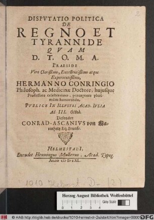 Disputatio Politica De Regno Et Tyrannide