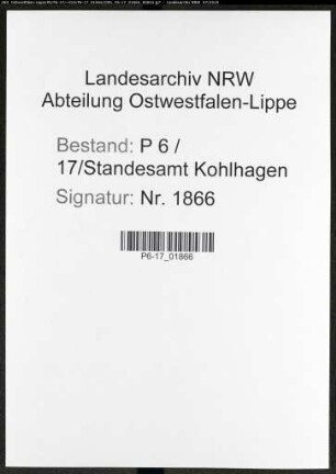 Sterberegister Standesamt Kohlhagen
