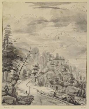 Landschaft mit Bäumen und hohen Felsen