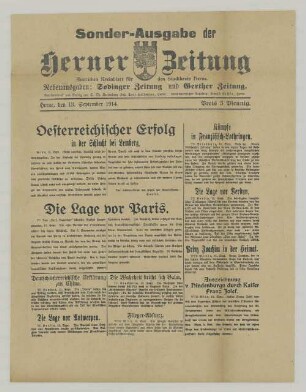 "Oesterreichischer Erfolg in der Schlacht bei Lemberg // Die Lage von Paris"