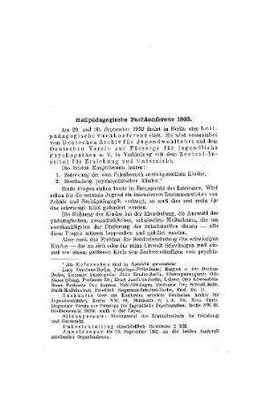 Heilpädagogische Fachkonferenz 1932