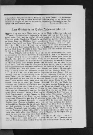 Zum Gedächtnis an Pastor Johannes Lehfeldt