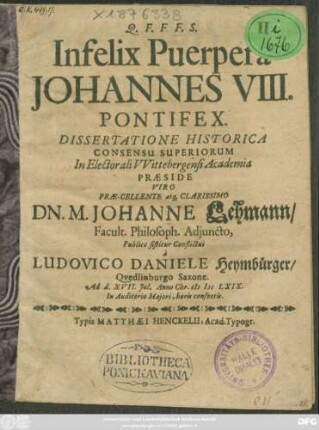 Infelix Puerpera Johannes VIII. Pontifex