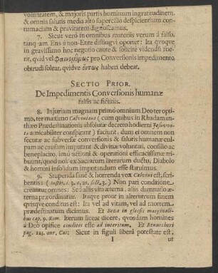 Sectio Prior. De Impedimentis Conversionis humanae falsis ac fictiis.
