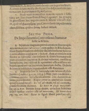 Sectio Prior. De Impedimentis Conversionis humanae falsis ac fictiis.