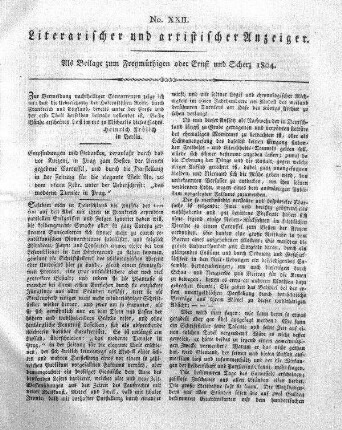 Literarischer und artistischer Anzeiger, No. XXII.