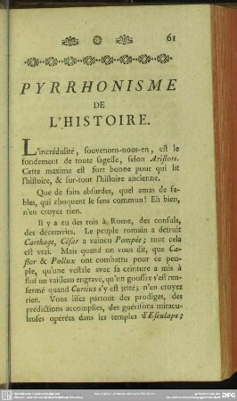 Pyrrhonisme De L'Histoire