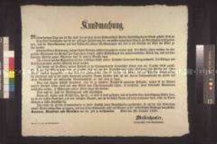 Maueranschlag: Aufruf des Oberkommandanten der Nationalgarde Messenhauser an die Kommandaten der Bezirke und Garden sich auf militärische Auseinandersetzungen einzustellen; Wien, 26. Oktober 1848