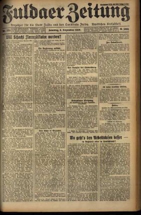 Erste Ausgabe vom Sonntag, den 08. Dezember 1929.