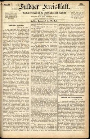 Ausgabe vom Samstag, den 27. Juli 1878.