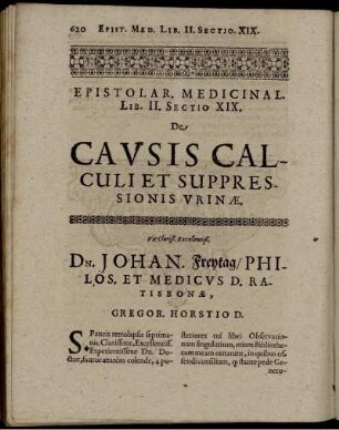 Epistolar. Medicinal. Lib. II. Sect. XIX. De Causis Calculi Et Suppressionis Urinae