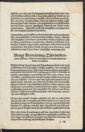 Ubrige Beweinung/ Zutrincken/ unnd Füllerey/ Auch vermeidung der daraußvolgenden Laster betreffend.
