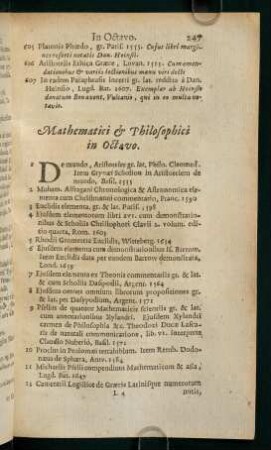 247-278, Mathematici & Philosophici in Octavo.