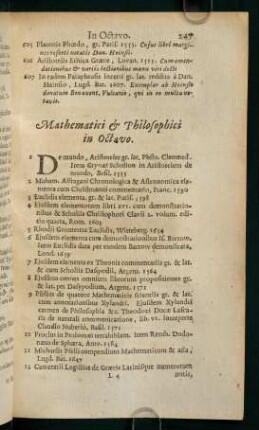 247-278, Mathematici & Philosophici in Octavo.