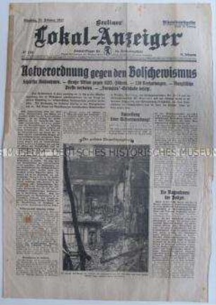 "Berliner Lokal-Anzeiger" zu den ersten Maßnahmen der Hitler-Regierung nach dem Reichstagsbrand