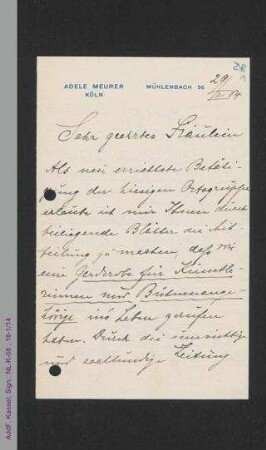 Brief von Adele Meurer an Helene Lange