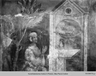 Biblische und hagiographische Szenen, Fabeln, Jagd-, Kampf- und Monatsdarstellungen (v. d. Rest. 1978/79) : Kniender Ritter vor einem Altar