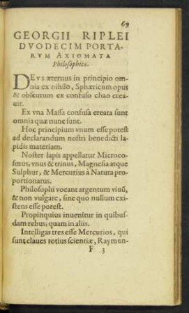 Georgii Riplei Duodecim Portarum Axiomata Philosophica.