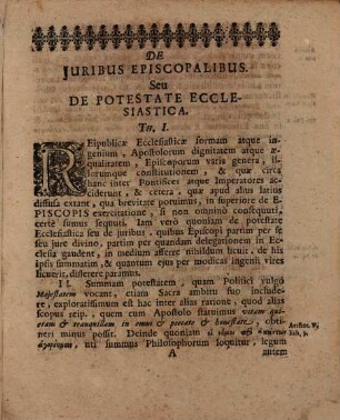 Exercitatio De Episcopis Altera, In Qua De Iuribus Episcopalibus Seu De Potestate Ecclesiastica Praecipue Tractatur