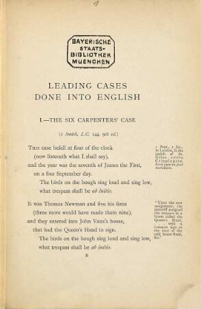 Leading cases done into English and other diversions : By Sir Frederick Pollock
