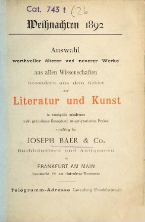 Kleinere Kataloge. [26.] 1892