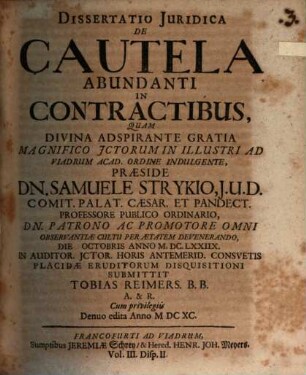 Diss. iur. de cautela abundanti in contractibus