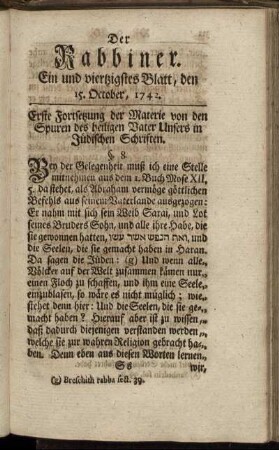 Ein und vierzigstes Blatt, den 15. October, 1742.