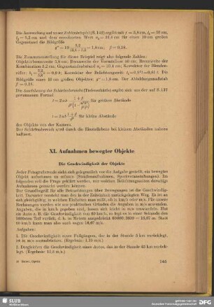 XI. Aufnahmen bewegter Objekte