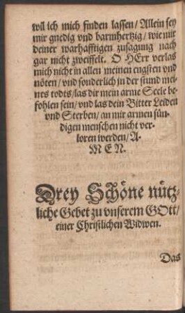 Drey Schöne nützliche Gebet zu unserem Gott/ einer Christlichen Widwen.