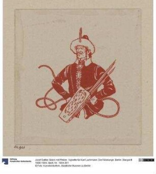 Mann mit Pfeilen. Vignette für Karl Lachmann. Die Nibelunge. Berlin: Stargardt 1898-1904