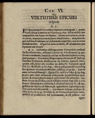 Cap. VI. de Virtutibus Epicuri in specie.