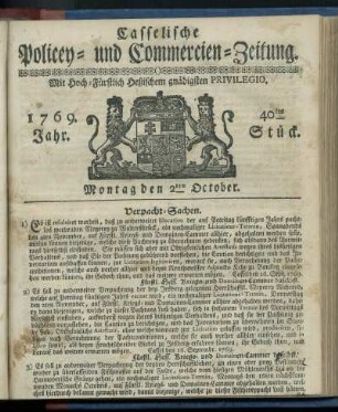 40tes Stueck, Montag den 2ten October 1769