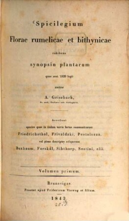 Spicilegium florae rumelicae et bithynicae exhibens synopsin plantarum, 1
