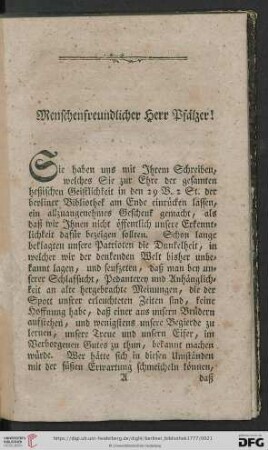 Menschenfreundlicher Herr Pfälzer!