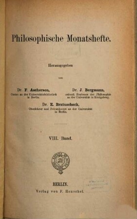 Philosophische Monatshefte. 8. [1872]