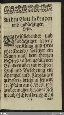 An den Gott-liebenden und andächtigen Leser