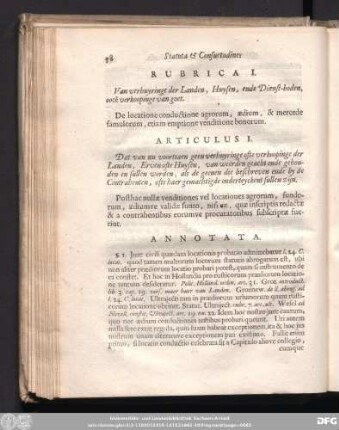 Rubrica I[I]. Van verhuyringe der Landen, Huysen, ende Dienst-boden, oock verkoopinge van goet.